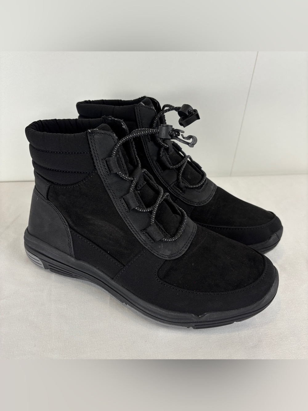 Ryka Amanda Bungee Black Ankle Boots Women's 6.5M Fabric Gorpcore Winter Hiking